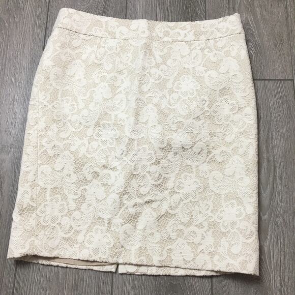 Cynthia Rowley White Lace Overlay Brocade Pencil Skirt Beige Size 8 - Picture 1 of 9